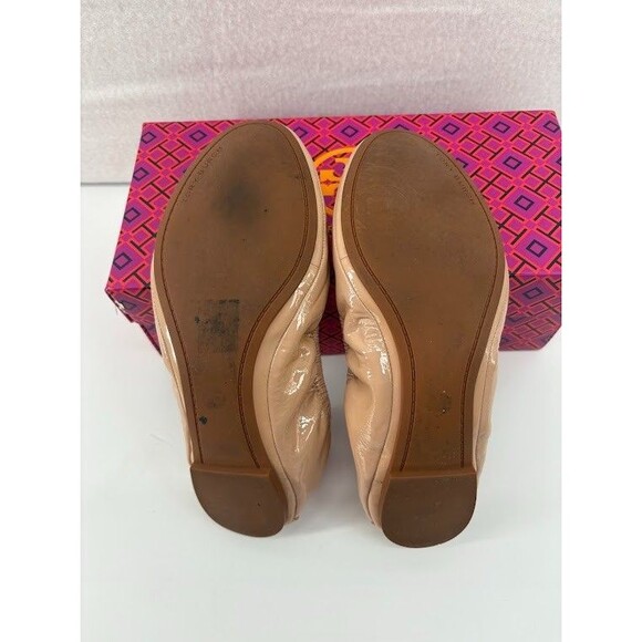 AUTH w/ Box  Tory Burch Eddie Soft Patent Leather Flat Ballet Shoe Size 8M Sand - Picture 6 of 6